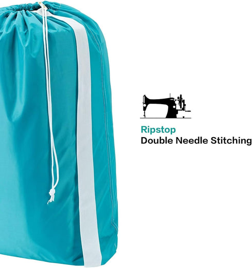HOMEST 2 Pack XL Nylon Laundry Bag with Strap, Large Organizer for Up to 4 Loads of Laundry, Black and Sky Blue