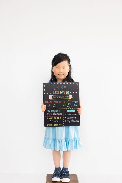 Kate & Milo First and Last Day of School Reversible Chalkboard, Reusable Photo Sharing Prop