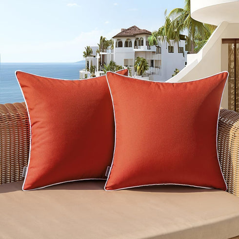 Woaboy Set of 2 Fall Outdoor Waterproof Pillow Covers, 16x16 Inch Burnt Brick Decorative Throw Pillow Covers
