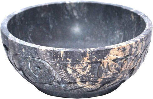 Marble Soapstone Natural Smudge Pot, Stone Bowl for Scrying and Smudge (5 Inch) from India, Handmade Leaf Carved Design