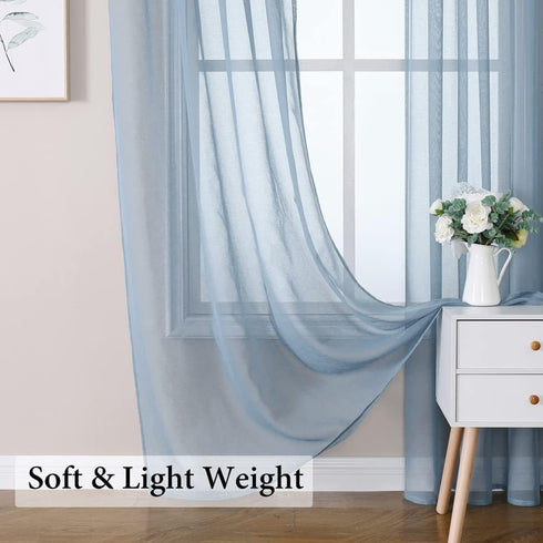 MIULEE Dusty Blue Linen Textured Sheer Curtains, 84 Inches Long, 2 Panels for Bedroom Living Room