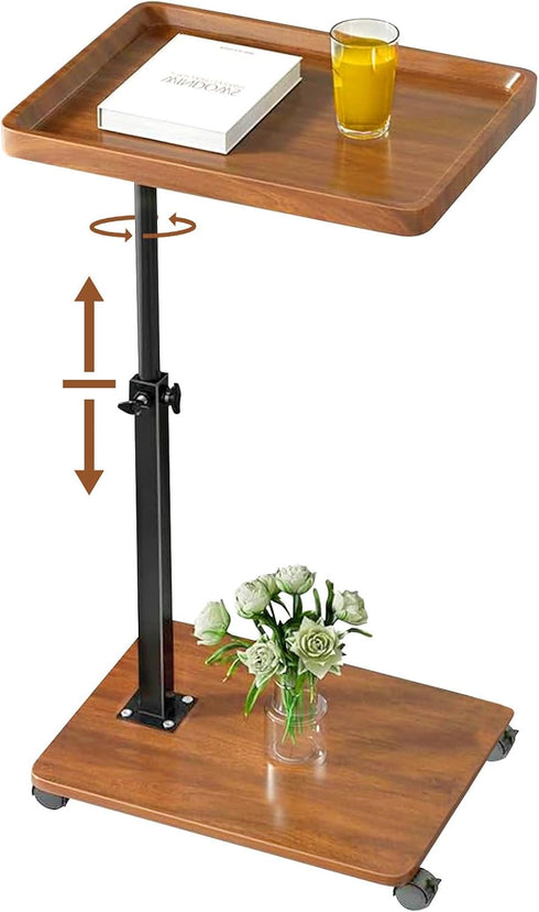 Adjustable C Shaped Side Table, C Table End Table with Wheels for