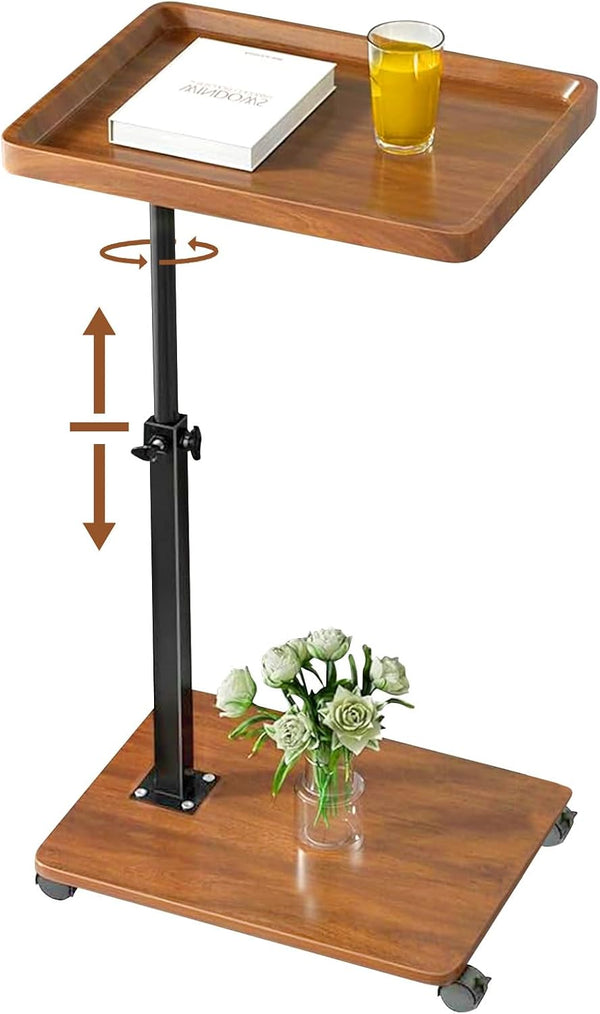 Adjustable C Shaped Side Table, C Table End Table with Wheels for