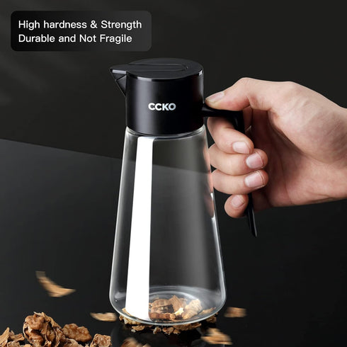 CCKO 19oz Glass Olive Oil Dispenser Bottle, Auto Flip Spout, No Drip Cooking Oil Dispenser for Soy Sauce, Vinegar