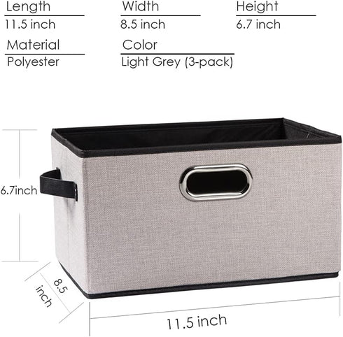 PRANDOM 3-Pack Foldable Storage Bins for Closet, Decorative Fabric Storage Baskets with Leather/Metal Handles, Light