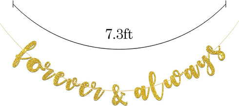 Forever & Always Banner for Bridal Shower, Engaged, Wedding Anniversary Party Decorations (Gold Glitter)