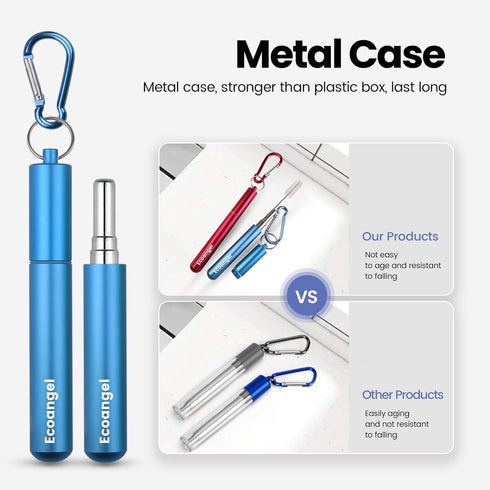 Cruise Ship Essentials 4-Pack Reusable Collapsible Stainless Steel Straws with Aluminum Case, Cleaning Brush