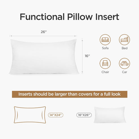 Acanva 1 Count Polyester Decorative Rectangle Throw Pillow Inserts, Hypoallergenic Form Stuffer Cushion, 16x26, White