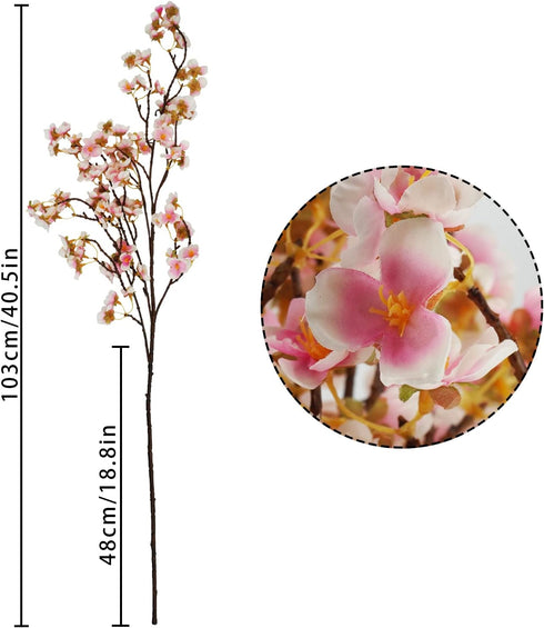 Uieke Silk Cherry Blossom Branches, 40.5in Artificial Flowers for Wedding Home Decor, Set of 3, Pink