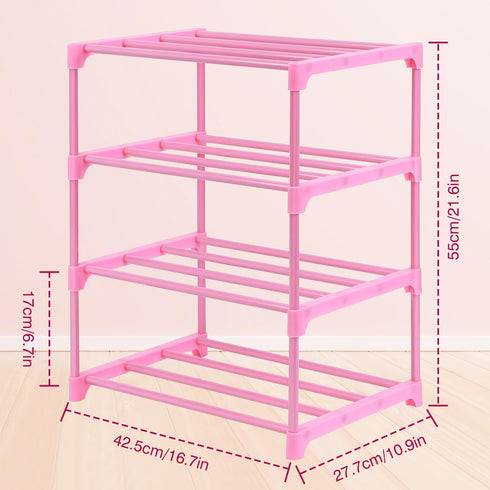 4-Tier 6-8 Closet,Pink HITHIM Free Standing Shoe Racks for Pairs Shoe Storage,Kids Shoe Racks for Small