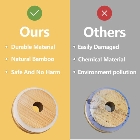 Mason Jar Lids with Straw Hole, 2.76inch Bamboo Lids for Regular Mouth Drinking Jars (3 Pack)