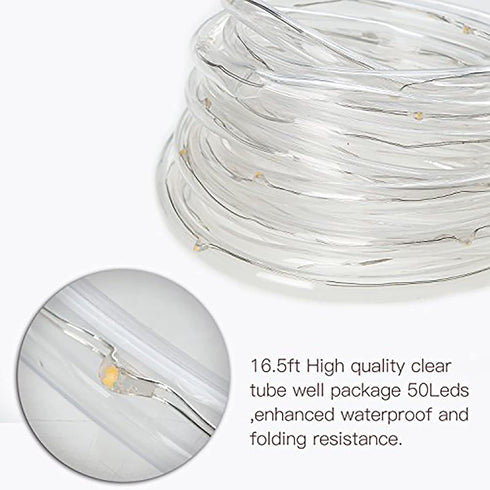 lychee 16.5ft Solar Rope Lights Outdoor with 50LED Waterproof Solar Power String, Ideal for Home Garden Party