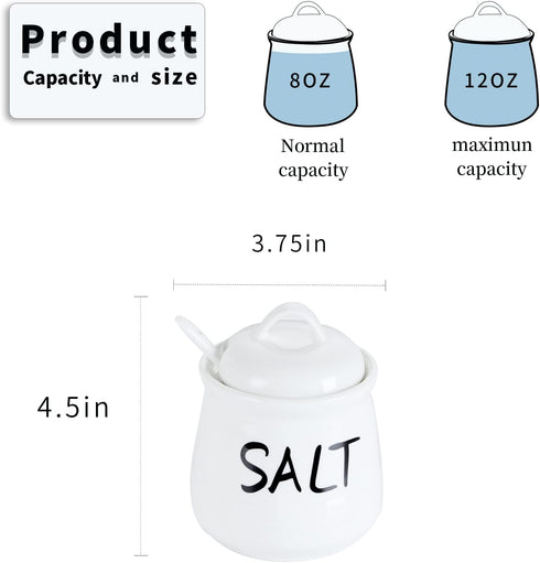 '-12 oz Set, Counter, Salt and Sugar Bowls with Lid and Spoon Ceramic Salt and Sugar Cellar Salt and Sugar Containers