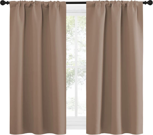 NICETOWN Kitchen Window Blackout Curtains, Thermal Insulated Rod Pocket Draperies for Bedroom/Kitchen (Cappuccino, Set