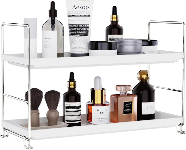 FSyueyun 2-Tier Makeup Shelf Organizer, Large Space Vanity Countertop Storage for Bathroom or Kitchen Spice Rack