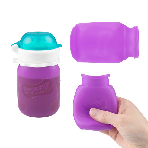 3.5 oz Purple Squeasy Snacker Spill Proof Silicone Reusable Food Pouch - for Both Soft Foods and Liquids - Water, Apple