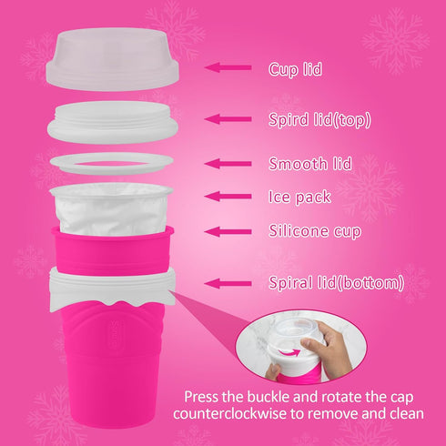 Slushie Maker Cup, DIY Magic Squeeze Cup for Juices, Milk, Ice Cream, Double Layers Silica Cup with Lid & Straw