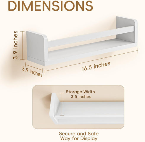 16.5 Inch Set 3 Floating Wall Nursery Book Shelves for Bedrooms Kids White Wooden Baby Book Shelf for Kids Rooms