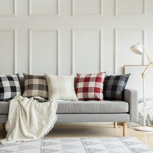 MIULEE Pack of 2 Farmhouse Buffalo Check Plaids Polyester Linen Soft Decorative Square Throw Pillow Covers - 18x18 Inch
