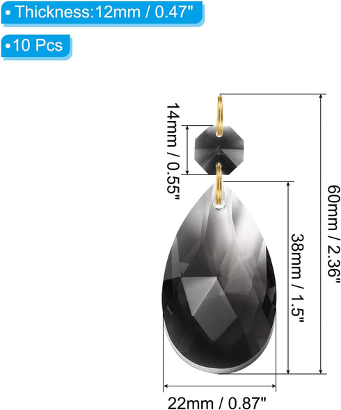 10 Pack 60mm 38mm PATIKIL Teardrop Crystal Chandelier Pendants Beads, Length Chandelier Prisms Parts Ornaments Hanging