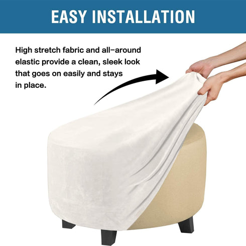 Velvet Round Ottoman Slipcover - Ottoman Covers, Footstool Protector, Storage Stool - Stretch with Elastic Bottom, Real