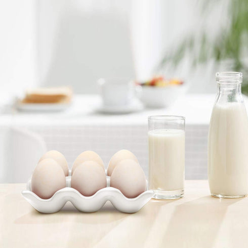 Flexzion Porcelain Egg Crate - 6-Egg Capacity Ceramic Holder for Fridge, 2 Pack, White