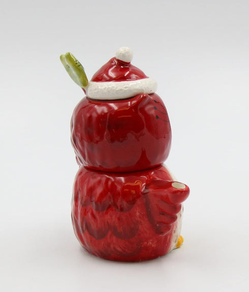 Owl Sugar and Creamer, 5 3/4 X 2 7/8 X 5 3/8"H, Red, White, Black, Green