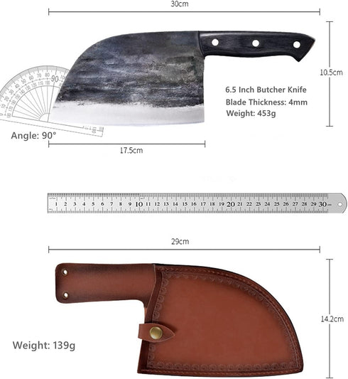 Dream Reach Forging Serbian Chef Knife - Full Tang High Carbon Clad Steel Almasi Butcher Cleaver with Leather Sheath