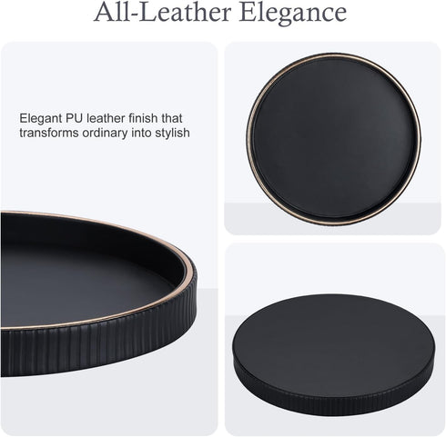 12" GORESE Decorative Tray for Home Decor, Round PU Leather Coffee Table Tray Table Centerpiece for Living Room
