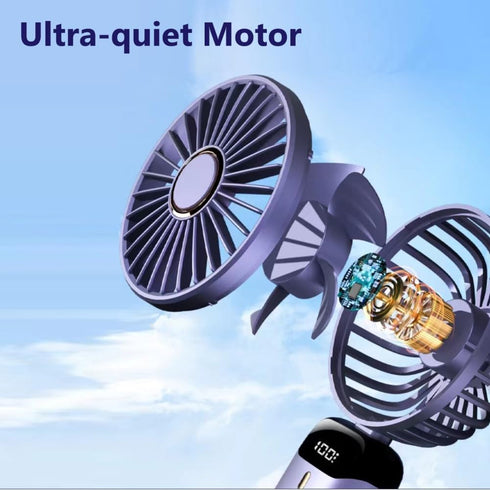 Portable Handheld Fan, USB Rechargeable Mini Desk Fan, 4800mAh, 90° Foldable with LED Display for Indoor Outdoor