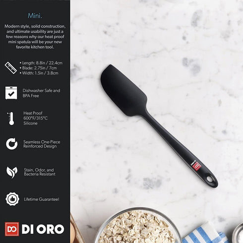 DI ORO Seamless Series Mini Silicone Spatula - BPA Free, Pro-Grade, 600ºF Heat-Resistant, Black