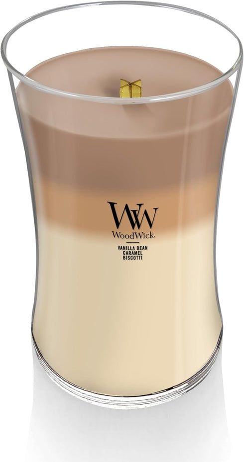 WoodWick Large Hourglass Trilogy Candle, Café Sweets Scented, Premium Soy Wax Blend, 21oz