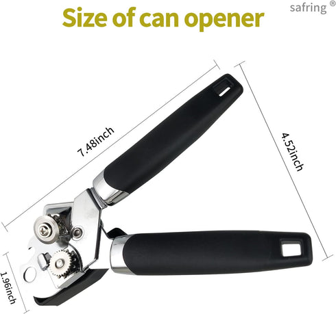 Can Opener Manual, Handheld Strong Heavy Duty Stainless Steel Can Opener, Comfortable Handle, Sharp Blade Smooth Edge, Can Openers with Multifunctional Bottle Opener by safring