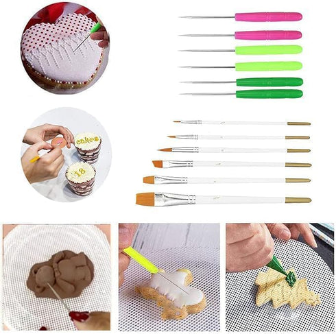 Cookie Decorating Kit Supplies, 2 Acrylic Cookie Turntable, 6 Cookie Scribe Needle, 4 Silicone Mesh Mats, 8 Brushes