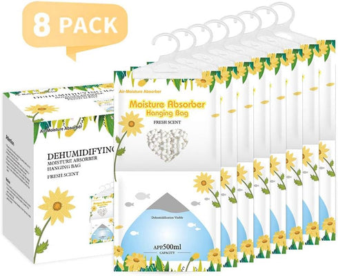 CANAGER Hanging Moisture Absorber, 8 Packs Fresh Scent Dehumidifier Bag, Moistureproof Hanging Closet Bags, 12.5 oz