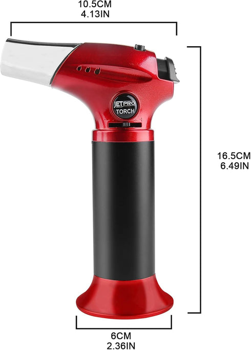 Butane Torch Kitchen Lighter, Refillable Cooking Torch with Adjustable Flame for BBQ and Desserts (red)