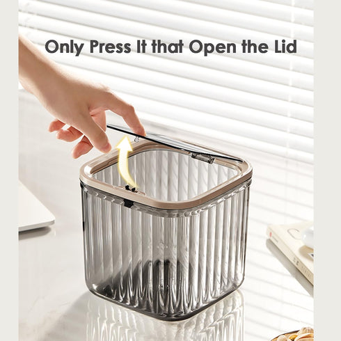 Tomonobu Mini Trash Can with Lid, Transparent Small Garbage Can, Removable Tiny Wastebasket for Countertop, Bathroom,
