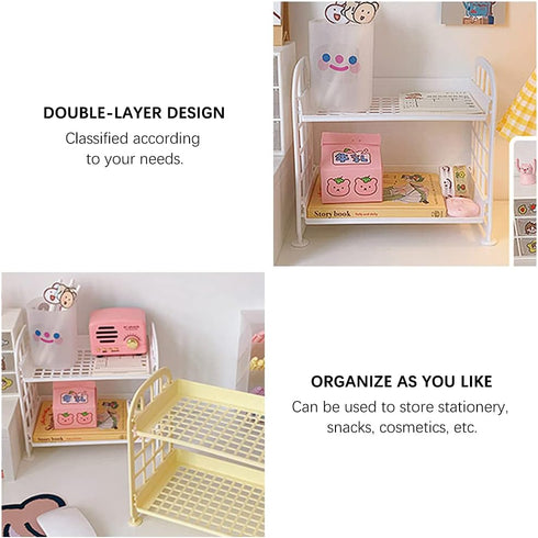 2-Tier Pink Desktop Rack, Multifunctional Cosmetic Stationery Storage Holder for Skincare, Office, Kitchen
