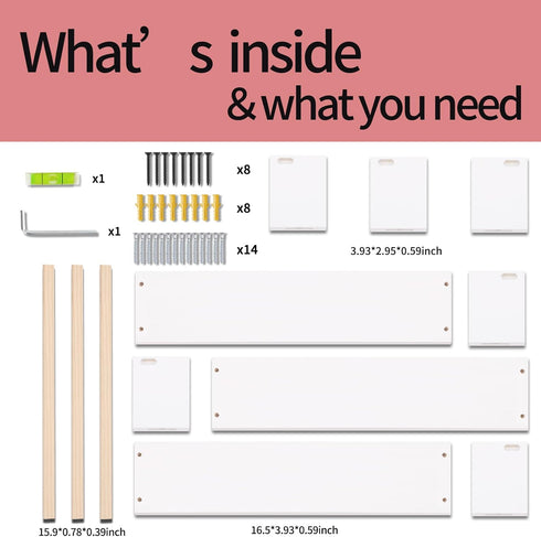 16.5 Inch Set 3, Fixwal Nursery Bookshelves, Floating Shelves for Wall of Kids Bookshelf for Bedroom, Baby Nursery