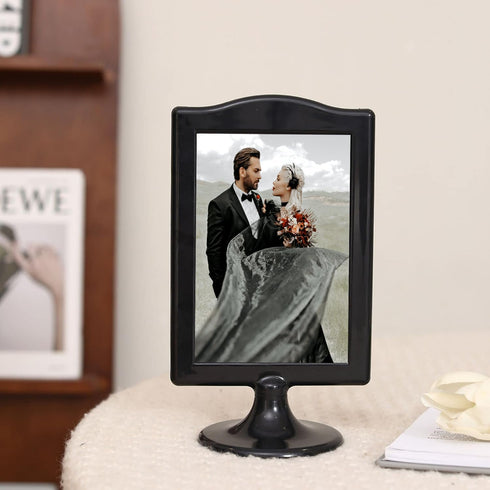 NahNah 10 Count) 4x6 Inch, 2 Double Sided Standing Picture Frames - (Black, Plastic Pedestal Photo Frame with Inserts