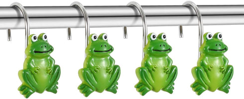 CHICTIE Frog Shower Curtain Hooks, Set of 12 Green Decorative Stainless Steel Rustproof Rings