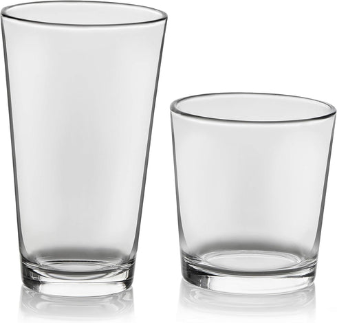 Libbey Flare Tumbler and Rocks Glasses Set, Stylish Lead-Free Drinking Glasses Set of 16 for Kitchen and Parties