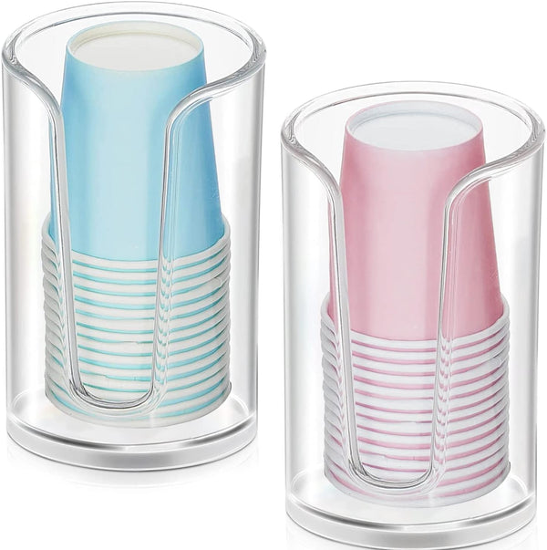 Bathroom Disposable Paper Cup Dispenser, Clear Mouthwash Cup Holder for Vanity Countertops, Pack of 2