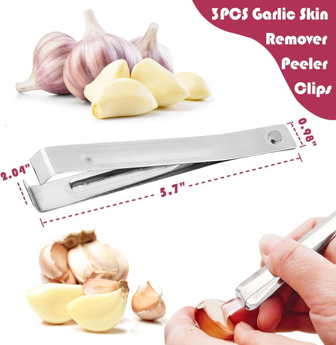 3PCS Stainless Steel Garlic Peeler - Garlic Peeler Clips Skin Remover - Easily Remove The Garlic Skin - Avoid Garlic