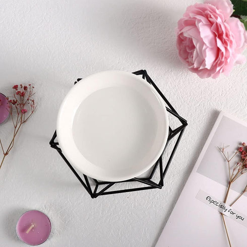 SXCHEN Essential Oil Burner - Ceramic Tealight Wax Candle Burner, Black Metal Aroma Diffuser (Set of 1)