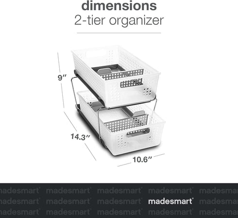 Madesmart 2-Tier Plastic Multipurpose Organizer with Divided Slide-Out Storage Bins