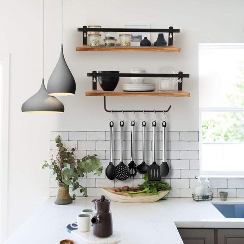 PHUNAYA Wood,Set 2(Carbonized Floating Shelves,Wall Mounted Shelf for Kitchen,Living Room,Bedroom,Bathroom