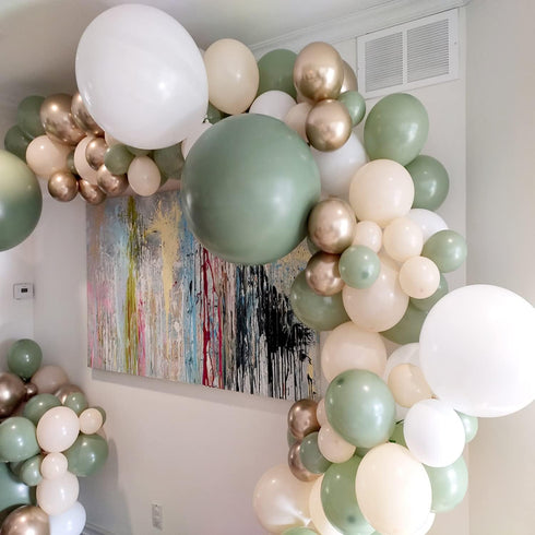 Sage Green Gold Confetti Balloons, 50 pcs Olive Green Blush Gold Metallic Latex Balloons for Party Decorations
