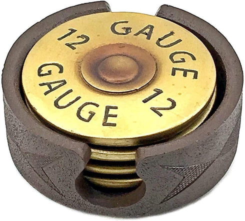 Bellaa Shotgun Shell Coasters 12 Gauge Set of 4 + Holder, Heavy Duty Rustic Decor for Dining