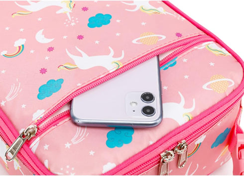 FlowFly Kids Lunch Box Insulated Soft Bag, Mini Cooler Thermal Meal Tote Kit for Girls, Boys, Unicorn